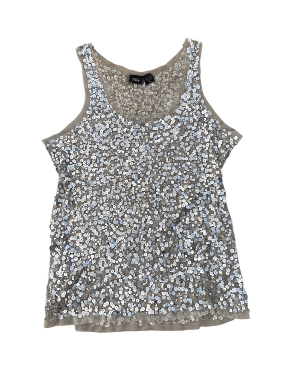 Y2K Sequin Tank Top Mesh Silver Glam XL